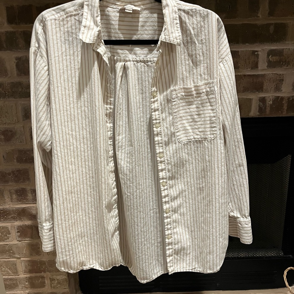 LOFT Women's Casual Beige Striped Shirt